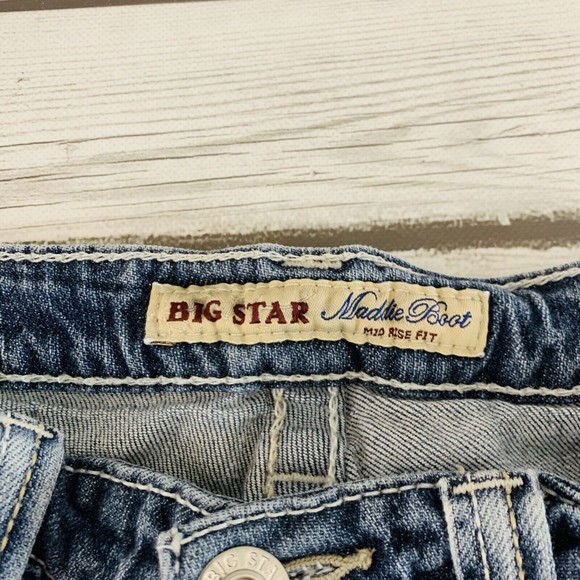 Womens Big Star Maddie Boot Cut Mid Rise Distressed Denim Blue Jeans Size 28s - Picture 6 of 8